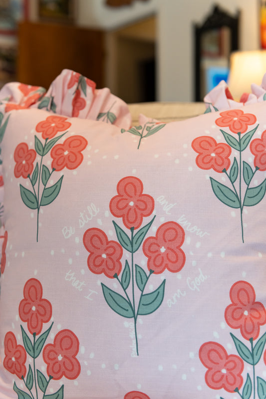 ruffle pillow with bible verse fabric