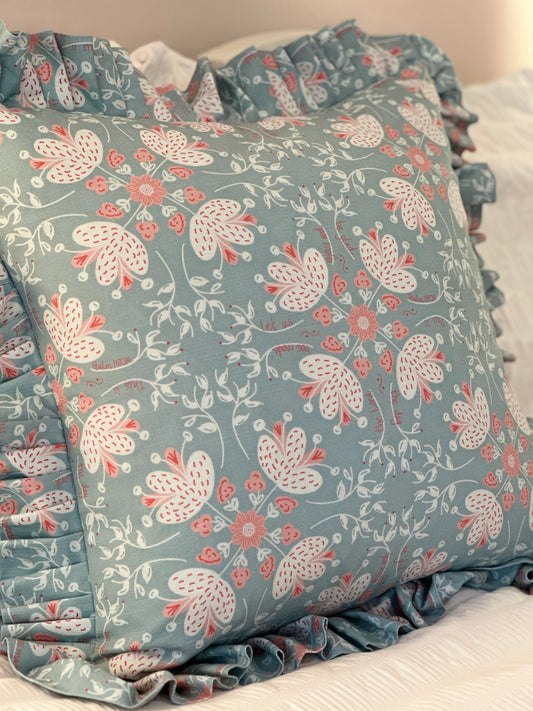 ruffle pillow with bible verse fabric