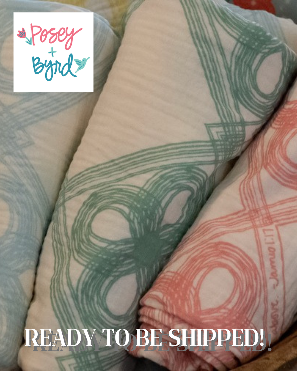 Ready to Ship - Sidney Baby Blanket in Sky, Rose and Meadow