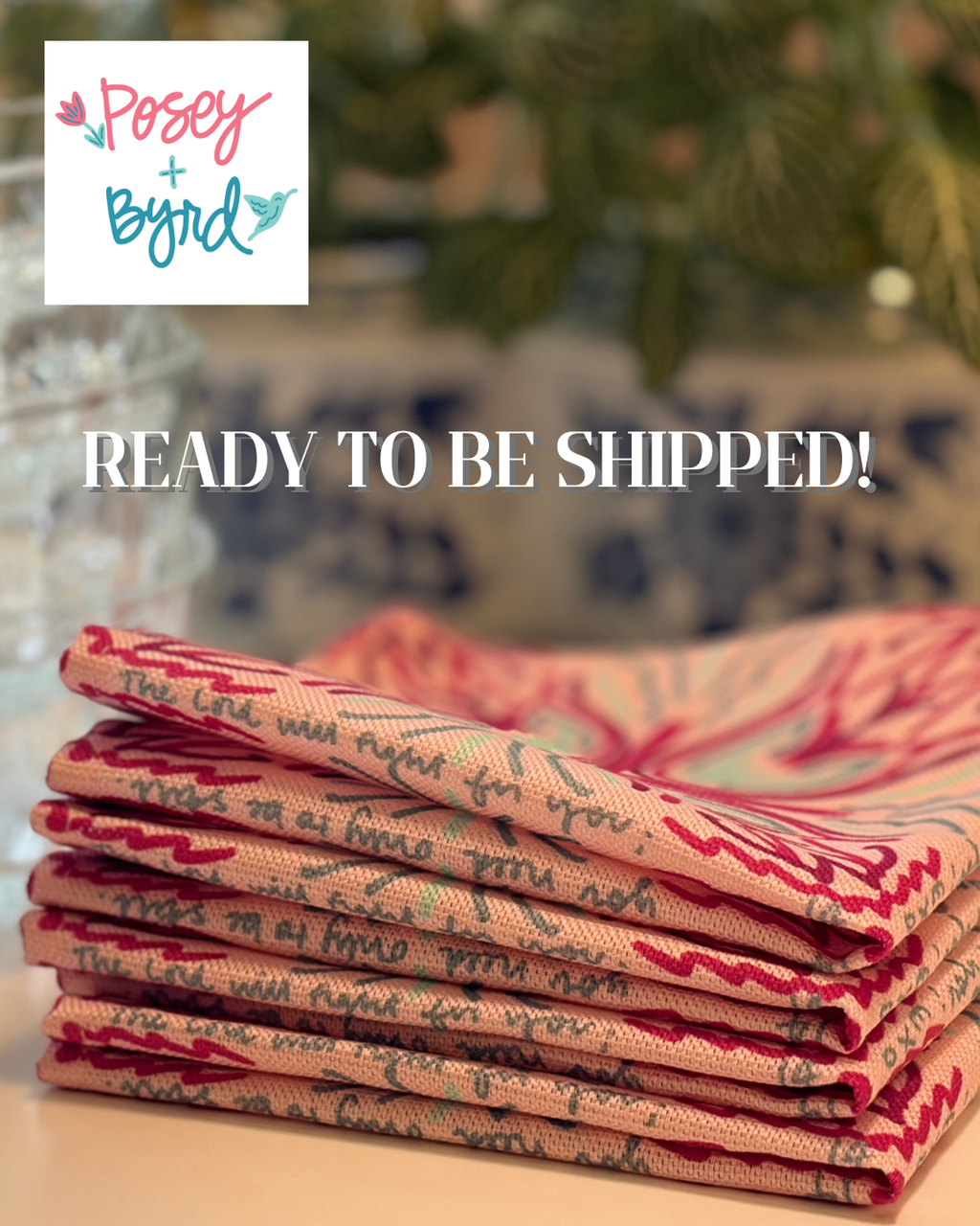 Ready to Ship Betty Appetizer Napkins in Camellia Set of 4 (Exodus 14:14)