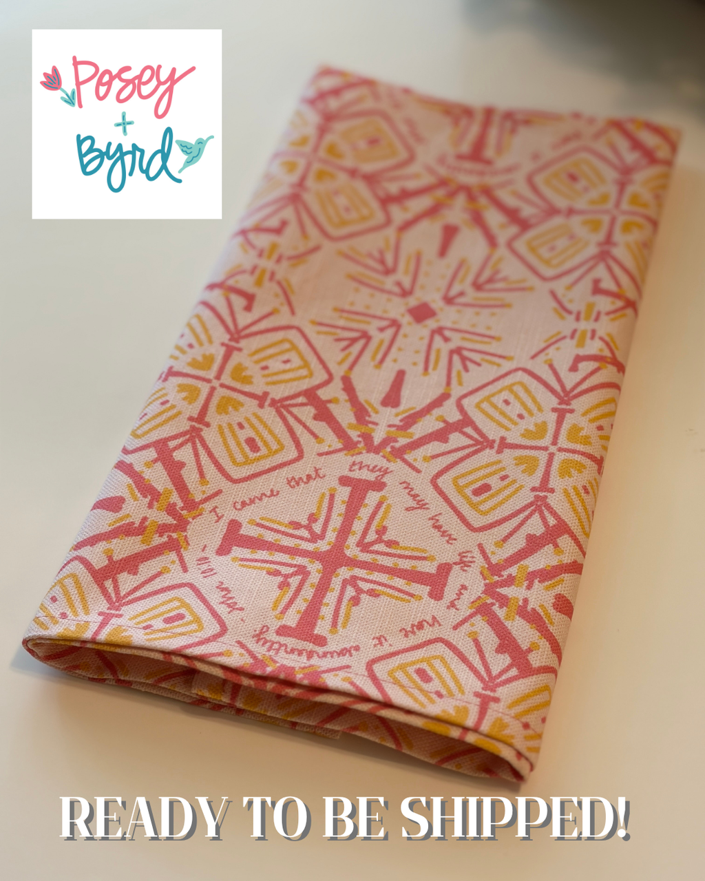 Ready to Ship Florence Tea Towel in Dahlia (John 10:10)