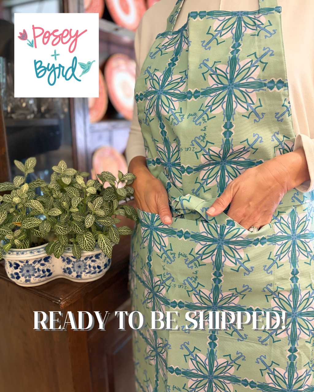 Ready to Ship Willa Apron in Clover - NEW! (2 Corinthians 5:7)
