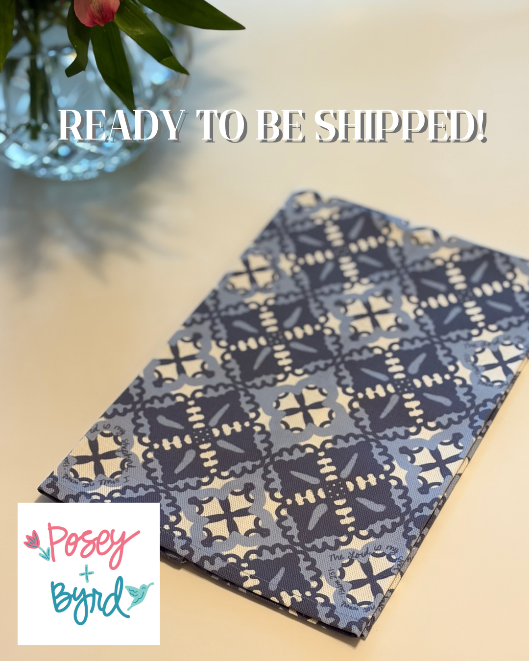 Ready to Ship Melba Tea Towel in Indigo (Psalm 23:1)