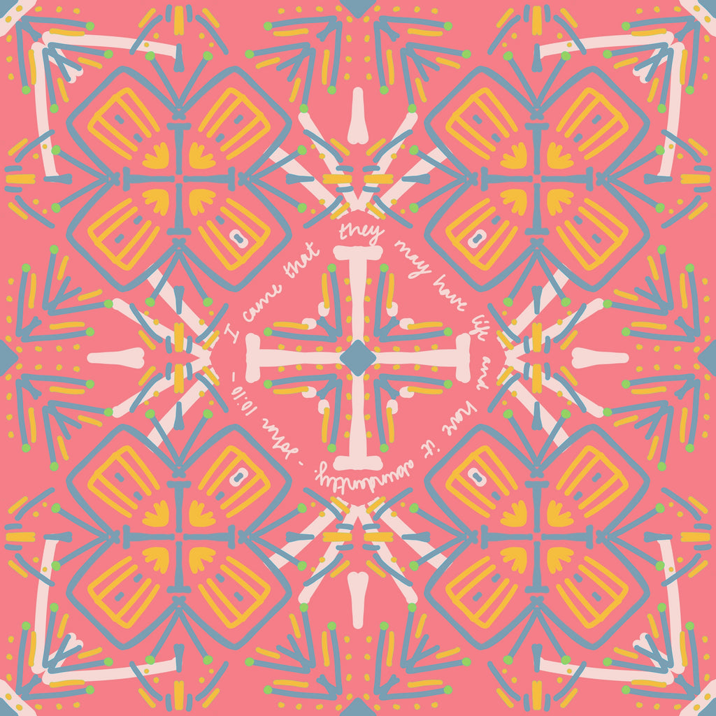 NEW!  Florence Square Tablecloth (John 10:10)