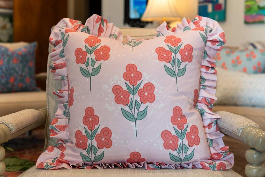 ruffle pillow with bible verse fabric