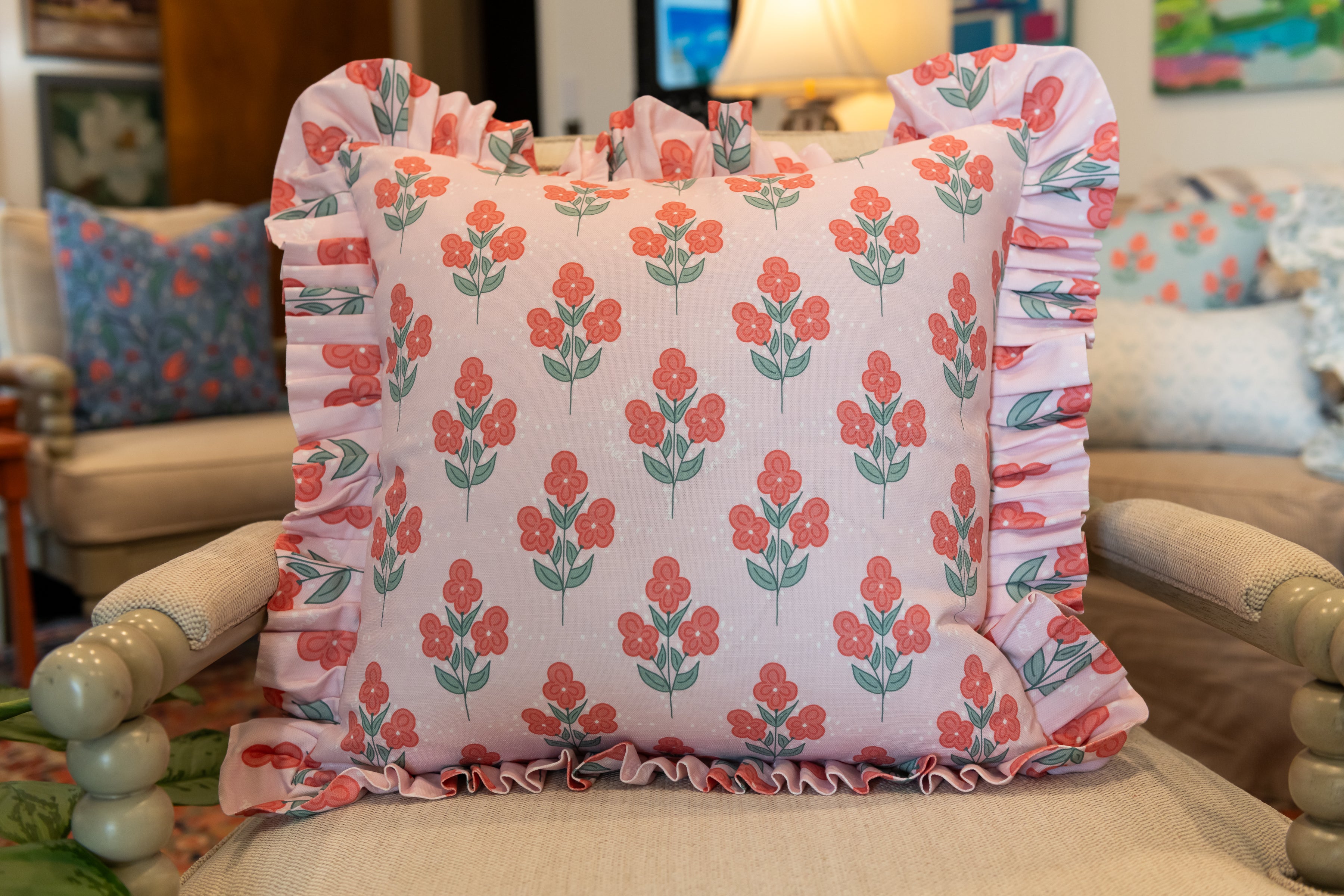 ruffle pillow with bible verse fabric