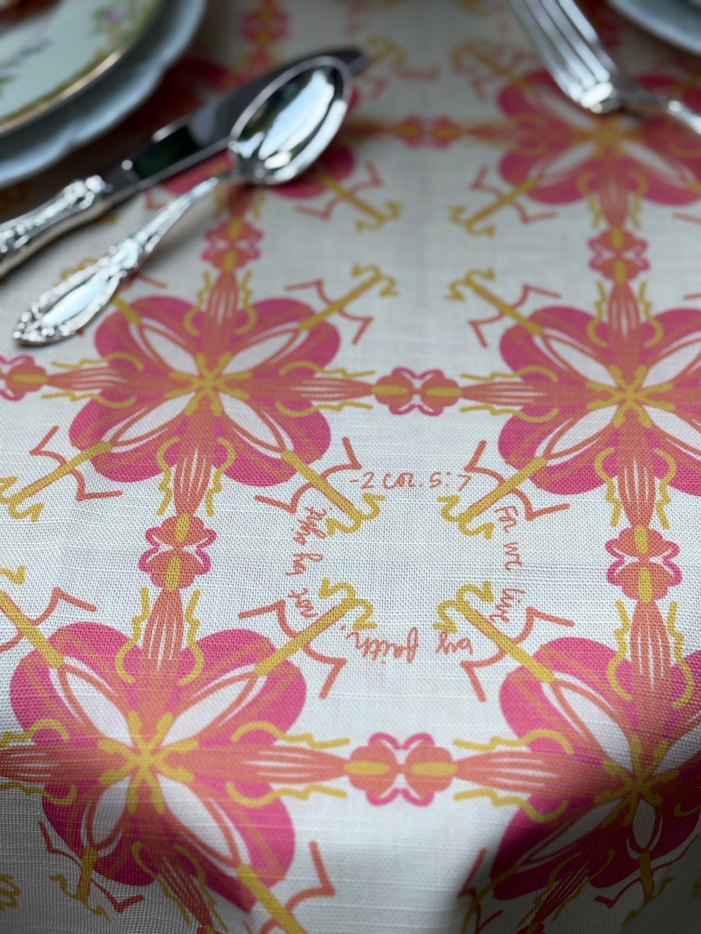 NEW!  Willa Rectangular Tablecloth (2 Corinthians 5:7)