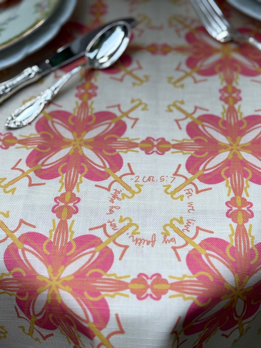 NEW!  Willa Rectangular Tablecloth (2 Corinthians 5:7)