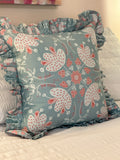 ruffle pillow with bible verse fabric