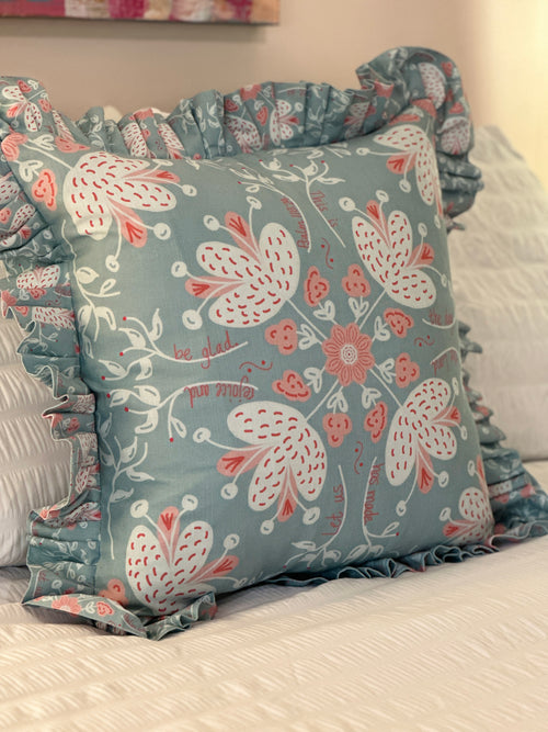 ruffle pillow with bible verse fabric