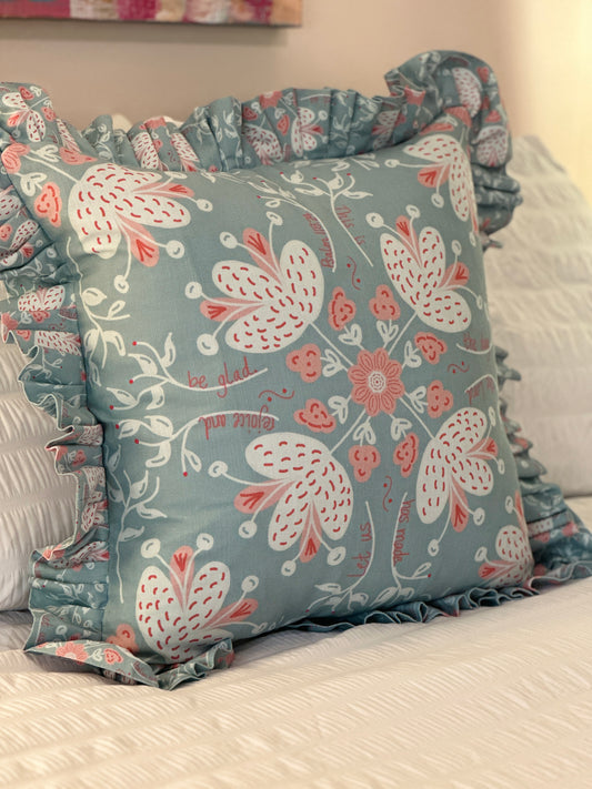 ruffle pillow with bible verse fabric
