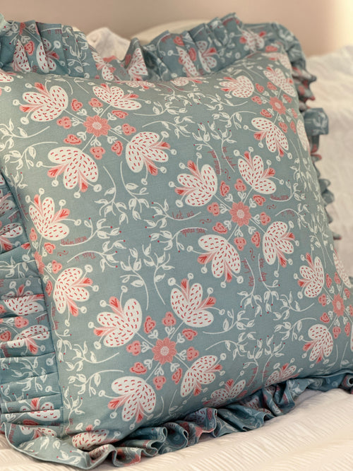 ruffle pillow with bible verse fabric