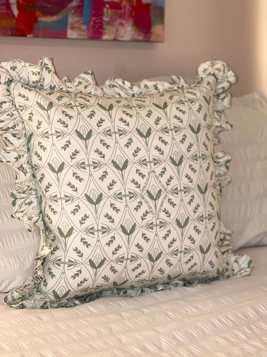 ruffle pillow with bible verse fabric