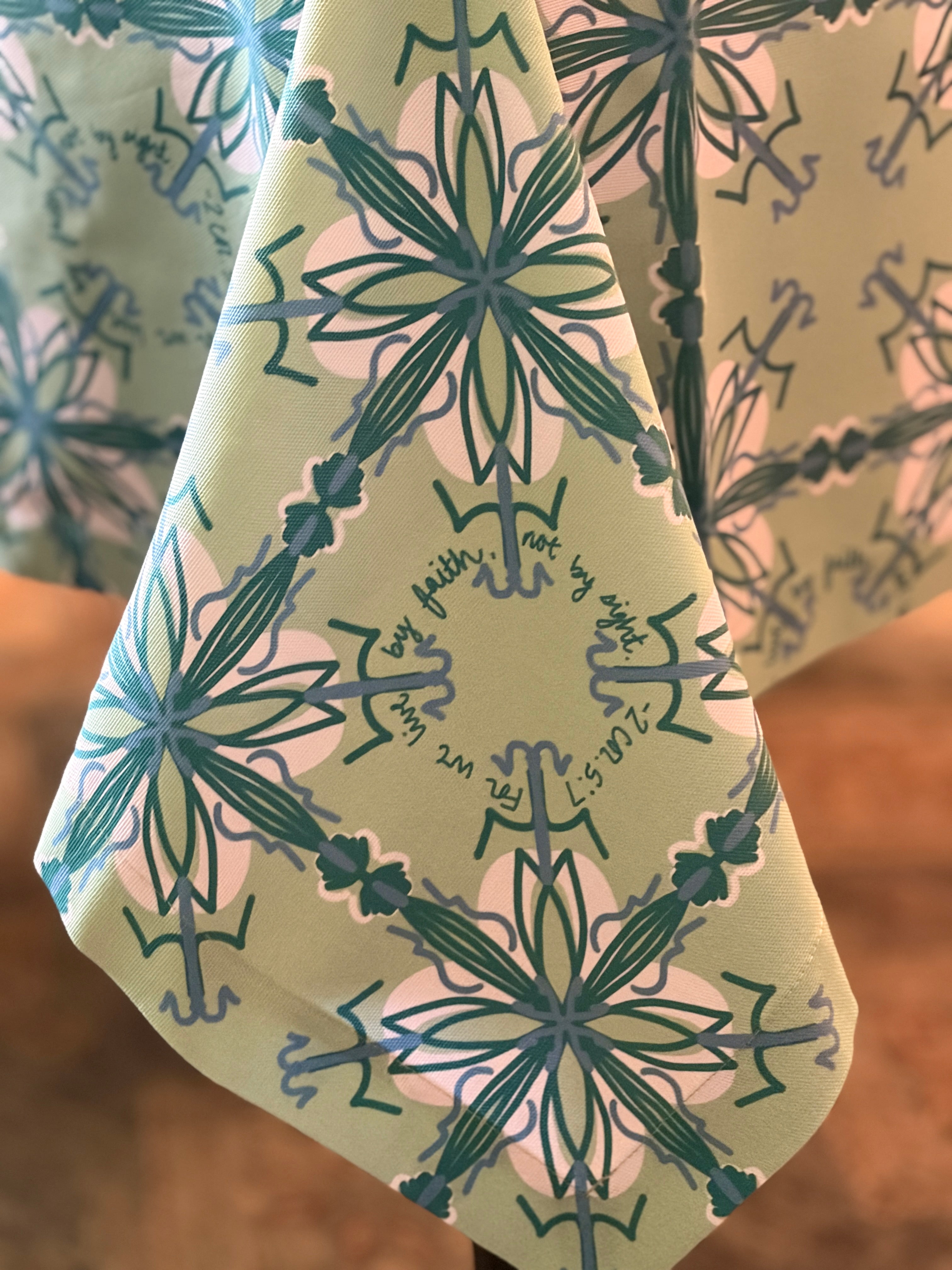 NEW!  Willa Square Tablecloth (2 Corinthians 5:7)